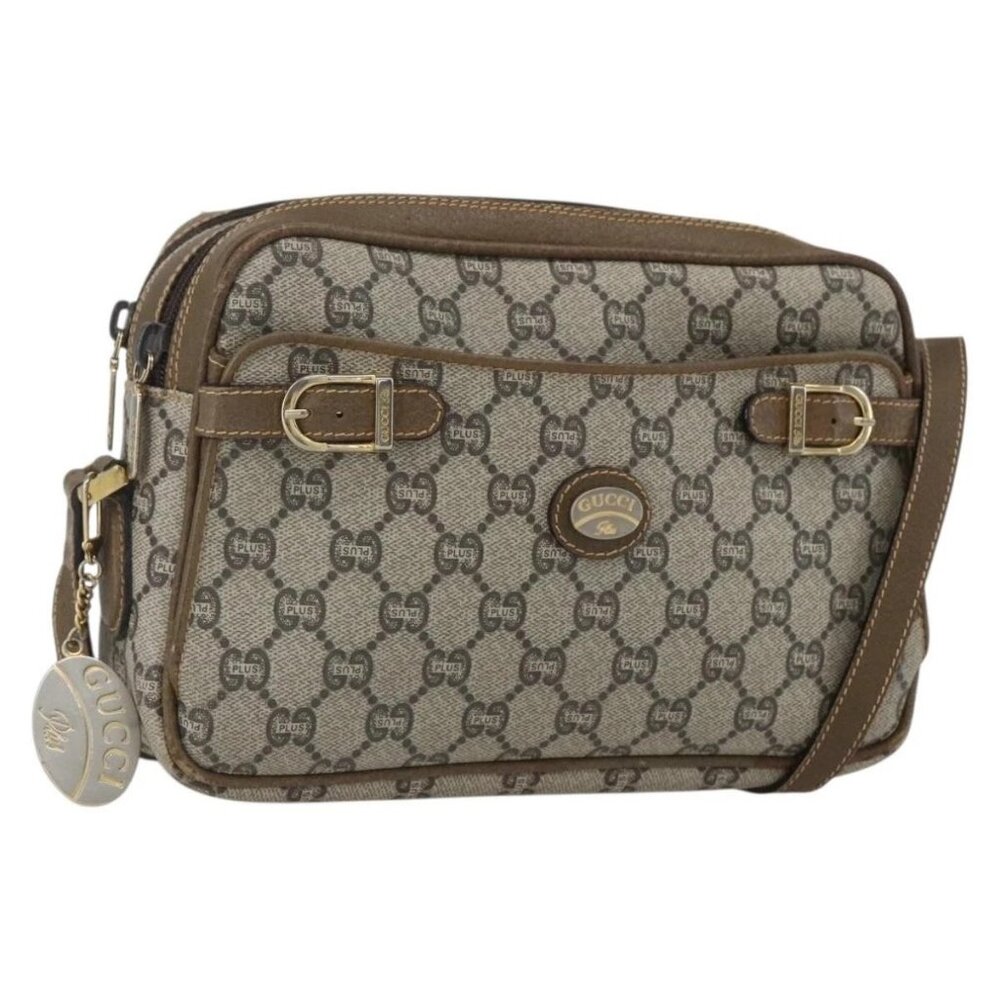 GUCCI GG Plus Supreme Shoulder Bag PVC Leather Beige Gold Auth 151550